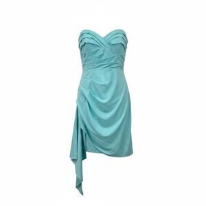 Aqua Strapless Ruched Cocktail Dress High Low Formal Party Dress